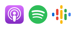 Apple Podcast, Spotify, and Google Podcast logos